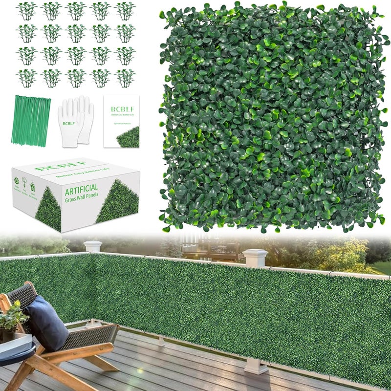 BCBLF 10x10Inch 8Pcs Grass Wall Panels, 4 Layers UV-Anti Boxwood Greenery Hedge with 50 Zip Ties, No Odor Artificial Fake Grass Backdrop for Indoor Outdoor Privacy, Birthday Wedding Decor, 5.6 SQ FT - Image 1